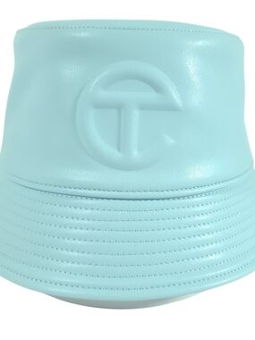 Telfar Pool Blue Vegan Leather Embossed Signature Logo Bucket Hat NEW WITH TAGS